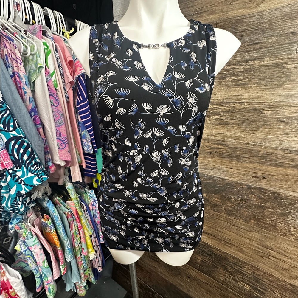 White House Black Market Black Ruched Cut Out Tank‎ Top